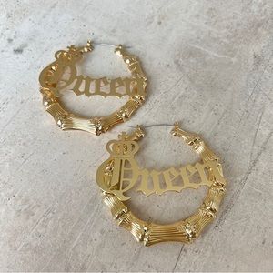 Queen Earrings, Fake Gold Hoop Earring, Large Hoop Earrings, Gold Hoop Earrings